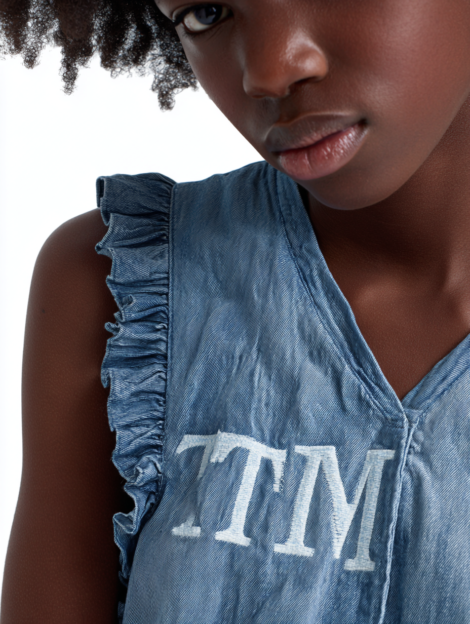 (demo) Denim Shell Top with Ruffle Front